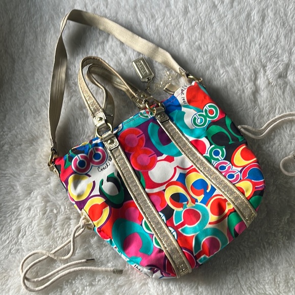 Coach F21361 Poppy Signature C Spotlight Glam Multicolor Shoulder Bag Tote - Picture 3 of 17